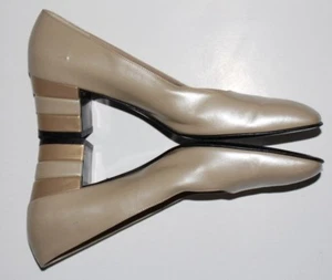 FERRAGAMO 8 AAA Metallic Ivory ALL Leather Tri-color 2.12" Stripped Heel Pumps - Picture 1 of 10