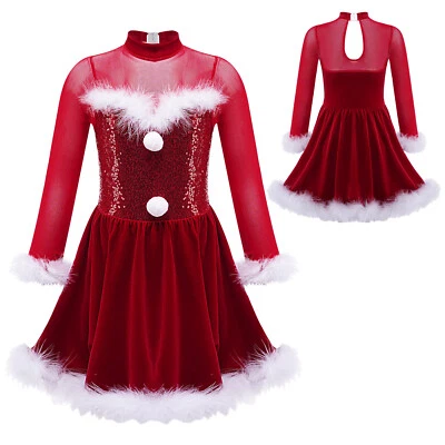 Girls Dresses Miss Santa Costume Modern Dancewear Mesh Dress Performance Claus - Image 1 of 4