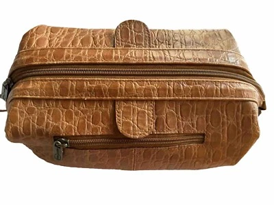 Bolso de aseo para hombre AmeriLeather marrón cocodrilo en relieve bolsa de médico apertura 11" Foto 1 de 4