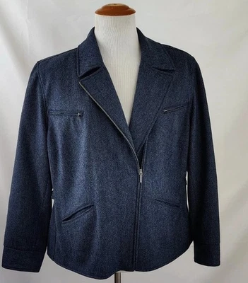 RALPH LAUREN Womans Blazer Jacket 100% Lambs  Wool Zippered Size 18W Blue/gray - Image 1 of 4