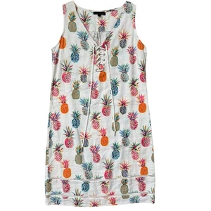 For Cynthia Sleeveless Lace Up Pineapple Print Mini Shift Dress Multi Size Small - Picture 1 of 8