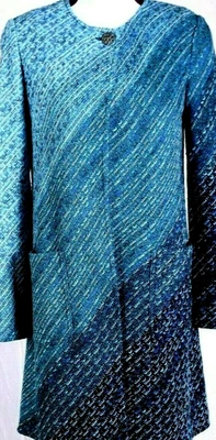 Chaqueta Larga ST.JOHN Para Mujer Tejida Tweed Azul Teal Negro Topper Talla 6 Foto 1 de 4