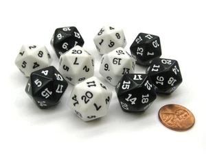 Set of 10 D20 19mm Inverse Dice - 5 Each of Black and White - Picture 1 of 1