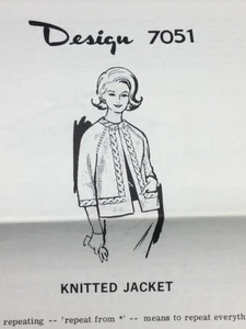 Vtg Mail Order Design 7051 KNITTED JACKET Pattern Original - Picture 1 of 2