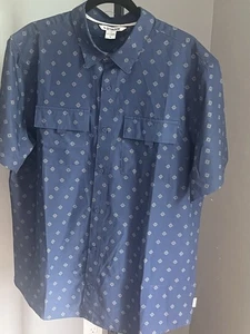 Voyager Men’s Large Navy Blue Geometric Pocket Button Down Shirt - Picture 1 of 5