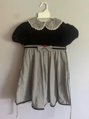 Xadrez Emily West Girl’s Vintage Preto e Branco com Gola e Laço Tamanho 6X - Imagem 1 de 4