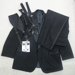 Raffinati Tuxedo Suit Mens 37R Black Wool Shawl Lapel Jacket Pants Set USA VTG - Picture 1 of 24