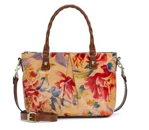 Patricia Nash Zora Top Handle Leather Crossbody Bag Aegean Blooms brushed Brass - Picture 1 of 5