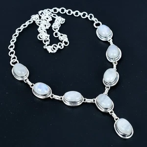 Collana con pietre di luna arcobaleno argento sterling 925 fatta a mano gemme - Foto 1 di 3