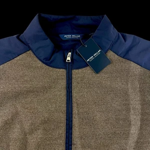 Peter Millar Crown Crafted Cambridge Hybrid Wool Navy Brown Vest Jacket LRG $295 - Picture 1 of 14