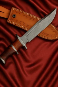 Jagdmesser Damaststahl Handgeschmiedete Damast Bowie messer mit Lederscheide EDC - Picture 1 of 4