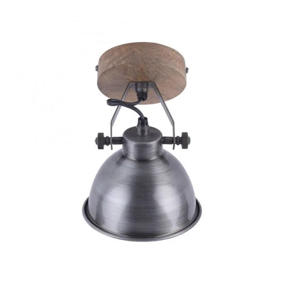 Faretto da Soffitto Legno Metallo E14 Ø 16,5 CM Industriale Plafoniera Interno - Immagine 1 di 4