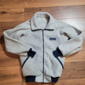 Patagonia True Vintage 70s / 80s Big Logo Navy Grey Full Zip Fleece Sweater Jack - Picture 1 of 4