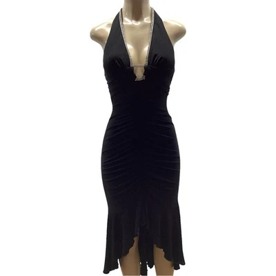 Roberta Size Small VINTAGE 1990s Black Rhinestone Ruched Formal Dress. - Image 1 of 4