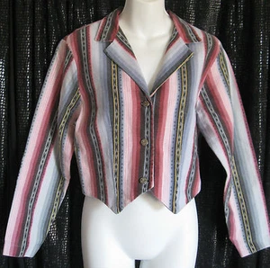  BANJO TOP/JACKET SZ LL STRIPED THREE BUTTON FRONT INDIAN HEADS 100%COTTON   - Picture 1 of 5