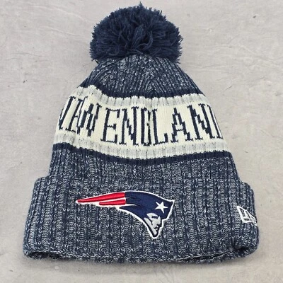New Era New England Patriots Pom Beanie Hat Script Name Blue Gray One Size - Image 1 of 4