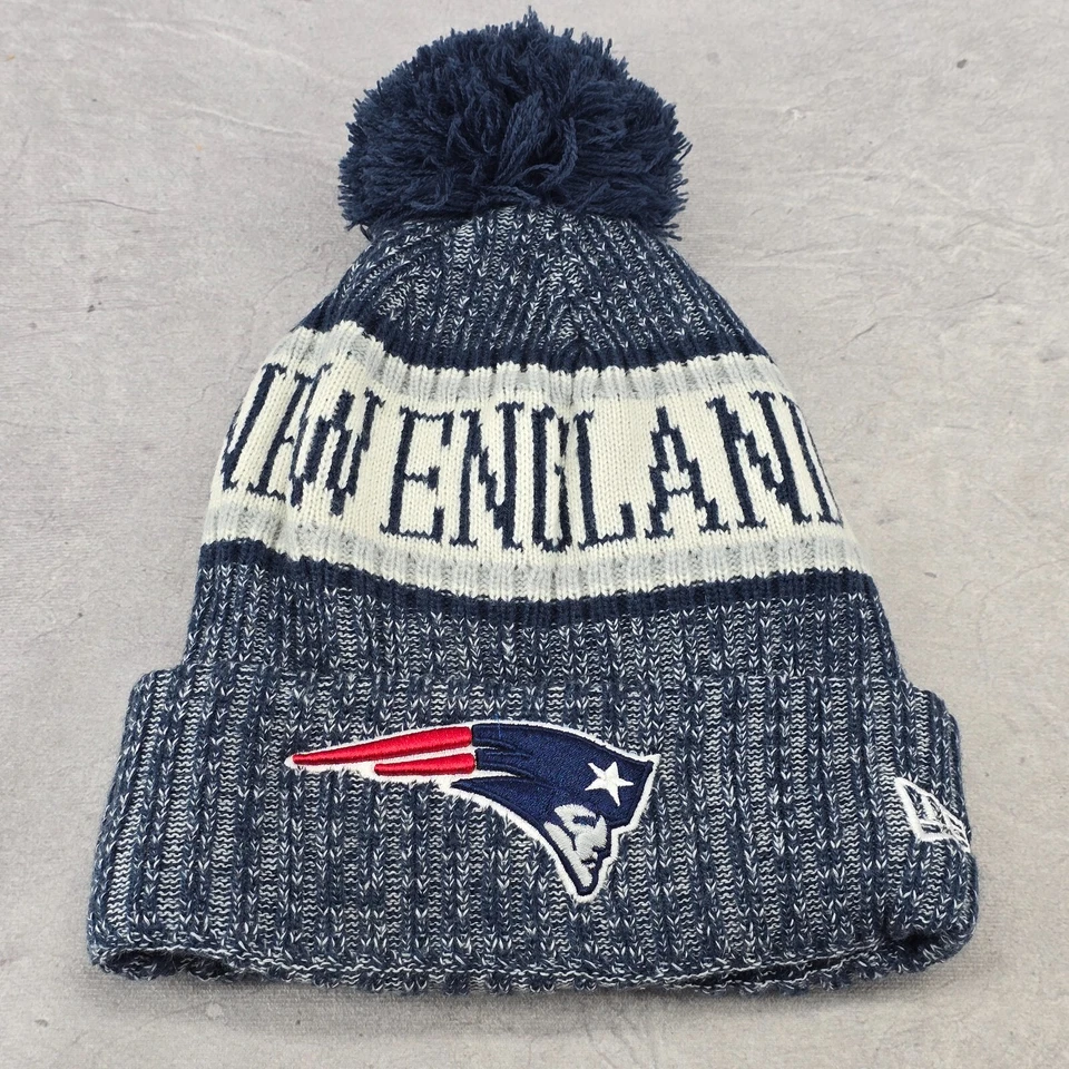New Era New England Patriots Pom Gorro Guión Nombre Azul Gris Talla Única Foto 1 de 4