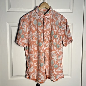 Faherty The Breeze Shirt Men Large Orange Floral Linen Blend Tropical Buitton Up - Picture 1 of 12