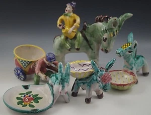 VIETRI 1950's ITALY POTTERY MAJOLICA LOT OF 5 FIGURINES GAMBONE ICS DONKEY #47 - Picture 1 of 12
