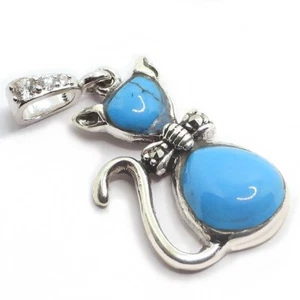 Katze Türkis Stein Kette Anhänger 925 Sterling silber L. Damen Kinder - Bild 1 von 5