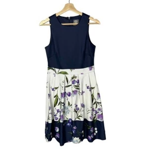 Vince Camuto Blue & White Fit & Flare Scuba Knee Length Dress 4 - Picture 1 of 4