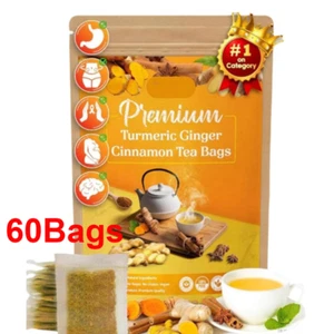 Turmeric Ginger Cinnamon Tea 60Bags No-Additive Support Brain Weight Sleep Skin↑ - Picture 1 of 9