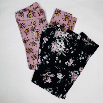 Janie and Jack Floral Flower Ponte Pants Navy / Pink Leggings- 2 Pair Size 4 - Image 1 of 4