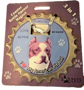 Neu mit Etikett E&S Pets I Love My American Pit Bull Flaschenöffner, Untersetzer und Magnet - Bild 1 von 1
