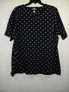 Croft & Barrow Top Women 1X Blue White Polka Dot V-Neck Short Sleeve - Picture 1 of 7