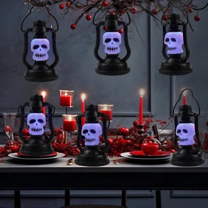 6 x Party HALLOWEEN SCHÄDEL LAMPE TOTENKOPF LATERNE LED HÄNGELATERNE BAR DEKO - Bild 1 von 6