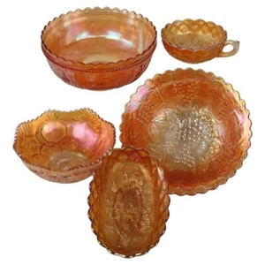 Five Antique Marigold Carnival Glass with Various Patterns C1930 - Picture 1 of 13