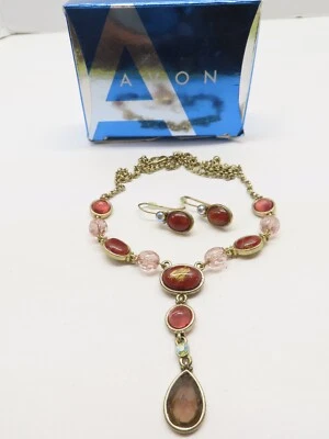 Conjunto de regalo Avon Tonal Y rosa conjunto de joyas collar pendientes perforados Cloisonne D2308 Foto 1 de 4