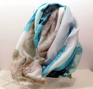 SCIARPA STOLA DONNA MODA COLORE VERDE ACQUA FANTASIA FLOREALE 90x190 CM 027 - Picture 1 of 2