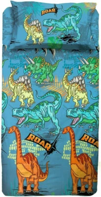 Dinosauri Completo Letto 3Pz Lenzuolo Sopra+Sotto con Angoli+ Federa 100% Cotone - Immagine 1 di 3