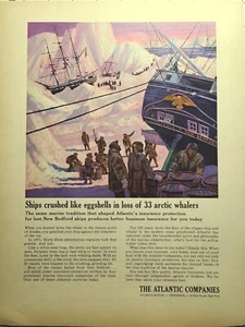 Atlantic Mutual Insurance New Bedford Whaling Ships Arctic Vintage Print Ad 1965 - Picture 1 of 2
