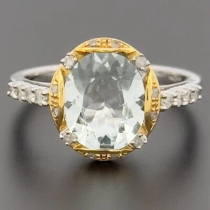 9ct White Gold Blue Topaz & Diamond Cluster Ring Size N Hallmarked - Picture 1 of 10