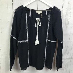 Lovestitch Contrast Lattice Tie Front Blouse Black Peasant Top Women Sz S Nwt - Picture 1 of 5