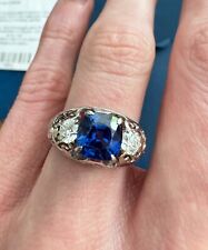 Platinum Sapphire and Diamond Ring, Cushion Cut AA Quality Blue Sapphire