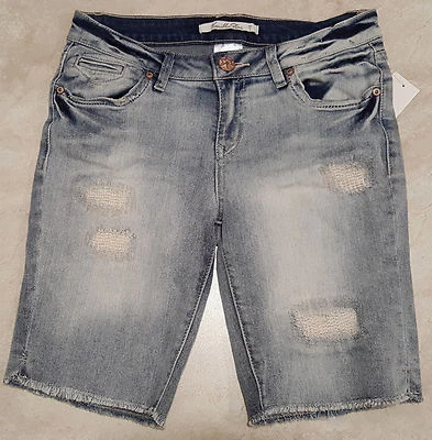 Juniors Distressed Bermuda Jean Shorts: Size-1-3-5-7-9 - Image 1 of 2