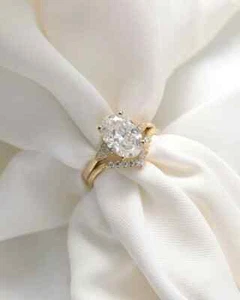4.95Ct Oval Cut Lab Grown IGI Certified Diamond Wedding Band Set 14K Yellow Gold - Picture 1 of 8