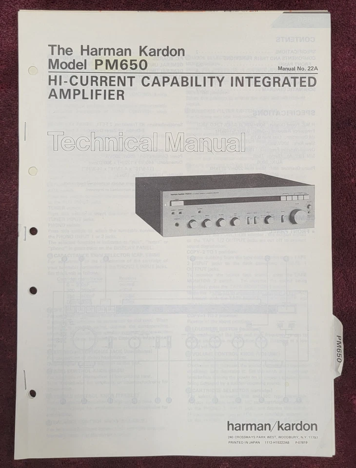 Amplificador integrado estéreo Harman Kardon PM650 OEM manual de servicio Foto 1 de 1