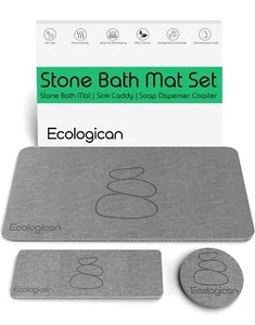 Ecologican Stone Luxury Bath Mat Set Super Absorbent Diatomaceous Material - Picture 1 of 8