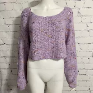 Free People Women’s Sweater L Violet & Glow Combo Knit Crop Long Sleeve Soft New - Picture 1 of 4