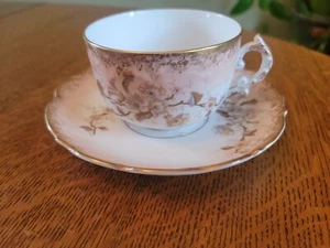 Antique LS&S Carlsbad Austria Teacup Saucer 2846 Pink White Gold Floral Note - Picture 1 of 9
