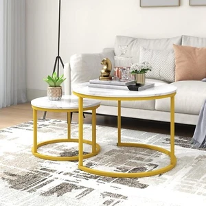 Round Nesting Coffee Table Modern Furniture Nesting Side Set of 2 Stacking Side - Picture 1 of 6