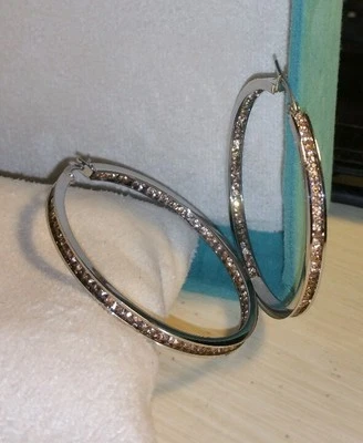 Pendientes de aro Ross Simons interior exterior marrón circonita 2" largo acero inoxidable  Foto 1 de 4