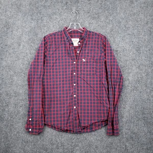 Abercrombie & Fitch Shirt Mens L Large Button-Up Red Check Long Sleeves Cotton - Picture 1 of 11