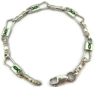 ACTS Bracelet Fishers of Men Sterling Silver Fish Green Design!! - Picture 1 of 6