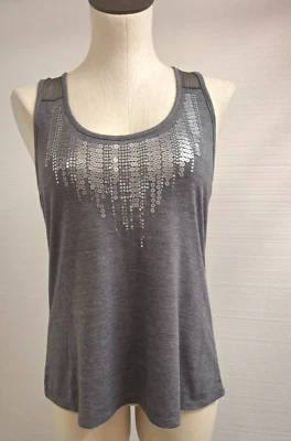 眼影亮片背心女式大码灰色低圆领闪亮弹力 — 第 1/4 张图片