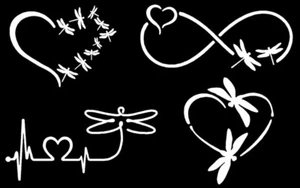 Dragonfly Hearts - 4 PACK - 4.5" White Vinyl Decals Car Truck Window Laptop - Picture 1 of 1